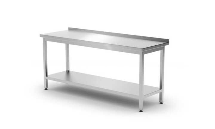 Mesa de trabalho borda e prateleira  - aparafusada, profundidade: 600 mm, 1800x600x(H)850mm