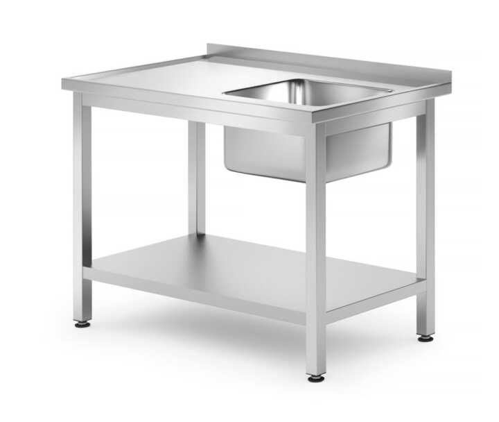 Mesa com lava-loiças e prateleiras, lava-loiças individuais, Direita, 1000x700x(H)850mm