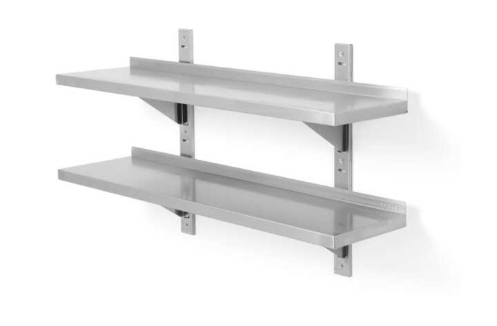 Prateleira dupla de parede ajustável, com dois suportes em aço, 1200x300x(H)600mm