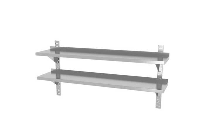 Prateleira dupla de parede ajustável, com dois suportes em aço, 1400x300x(H)600mm