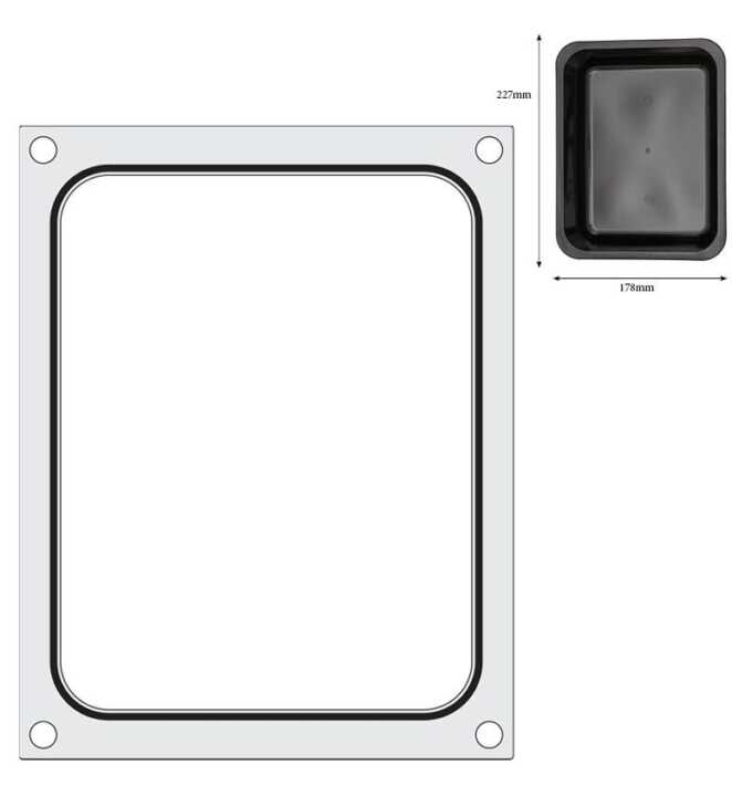 Tabuleiro para seladora térmica matrix, para um tabuleiro (227x178 mm) com um único compartimento