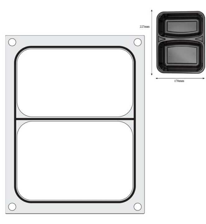 Tabuleiro para seladora térmica matrix, para um tabuleiro (227x178 mm) com três compartimentos