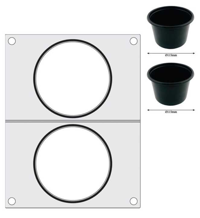 Tabuleiro para seladora térmica matrix, para dois recipientes de sopa ø115 mm