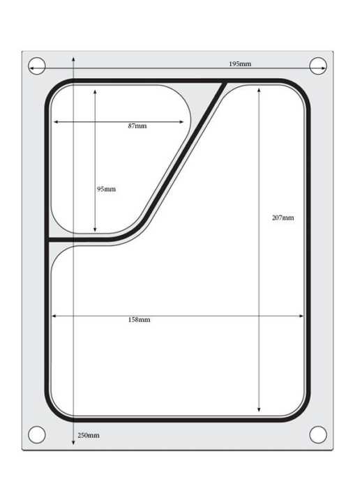 Tabuleiro para seladora térmica matrix, para um tabuleiro com 227x178 mm de dois compartimentos