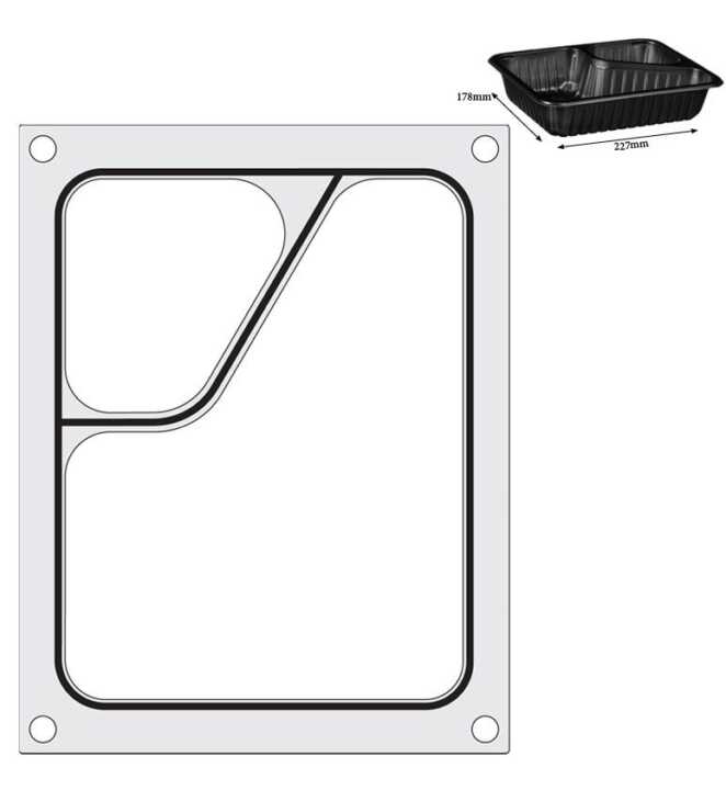Tabuleiro para seladora térmica matrix, para um tabuleiro com 227x178 mm de dois compartimentos