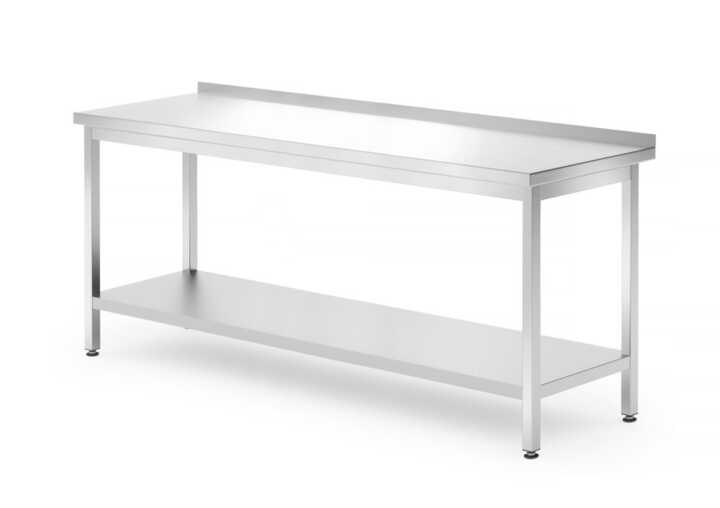 Mesa de trabalho de parede com prateleira – aparafusada, profundidade: 700 mm., 1800x700x(H)850mm