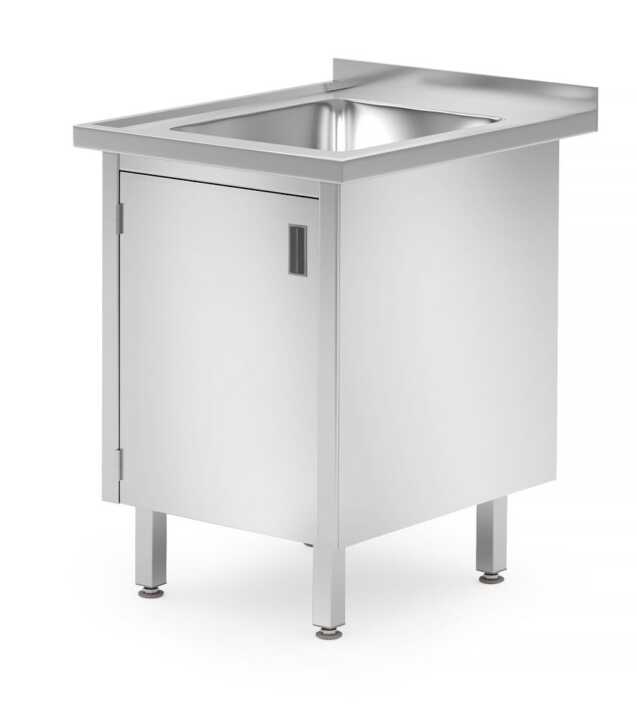 Mesa de Lavatório com armário de porta com dobradiças - soldado, 1 cuba, profundidade: 700 mm, 600x700x(H)850mm