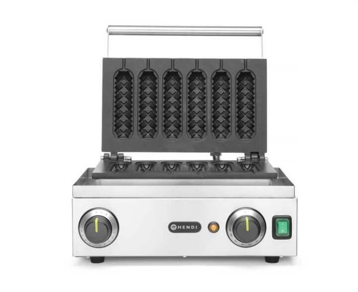 Máquina de fazer waffles em formato „Corn dog”, 230V/1550W, 390x378x(H)229mm