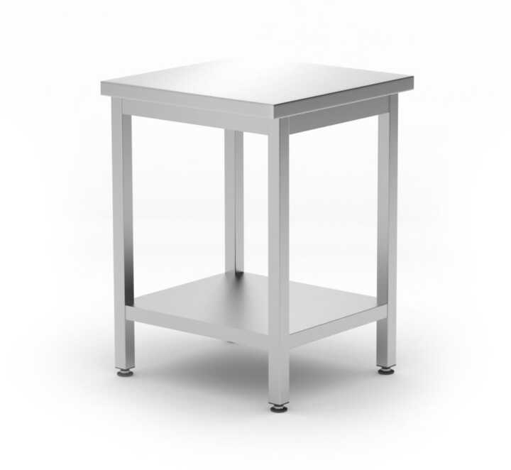 Mesa de trabalho central com prateleria - aparafusada, profundidade: 600mm, 600x600x(H)850mm