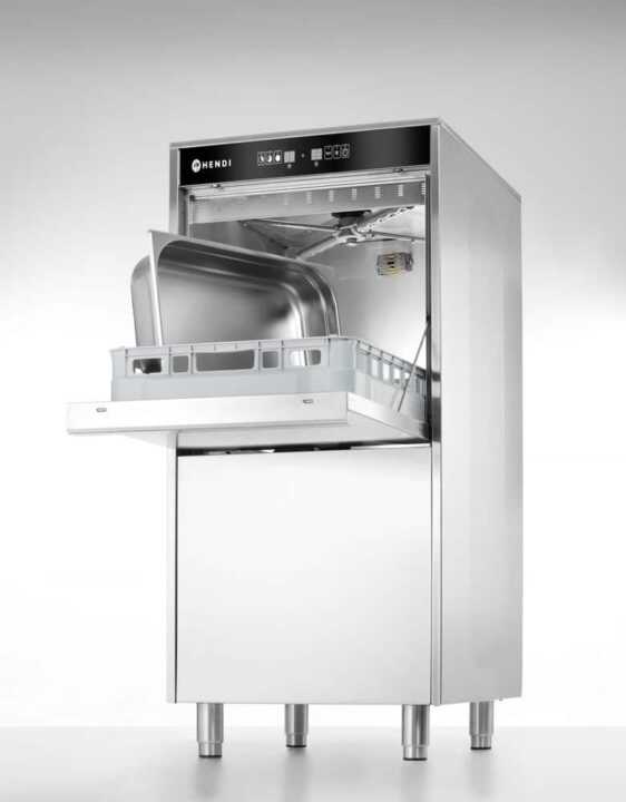 Máquina de lavar loiça 50x60 para tabuleiros e panelas – controlada eletronicamente, com sistema de dosagem de detergente e bomba de escoamento, 400V/7100W, 595x777x(H)1335mm