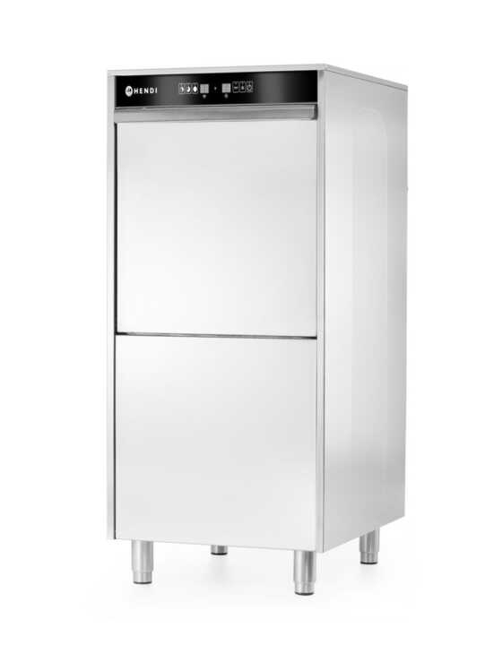 Máquina de lavar loiça 50x60 para tabuleiros e panelas – controlada eletronicamente, com sistema de dosagem de detergente e bomba de escoamento, 400V/7100W, 595x777x(H)1335mm