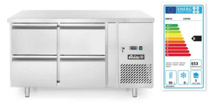Bancada frigorífica com quatro gavetas  280 L, 230V/250W, 1360x700x(H)858mm