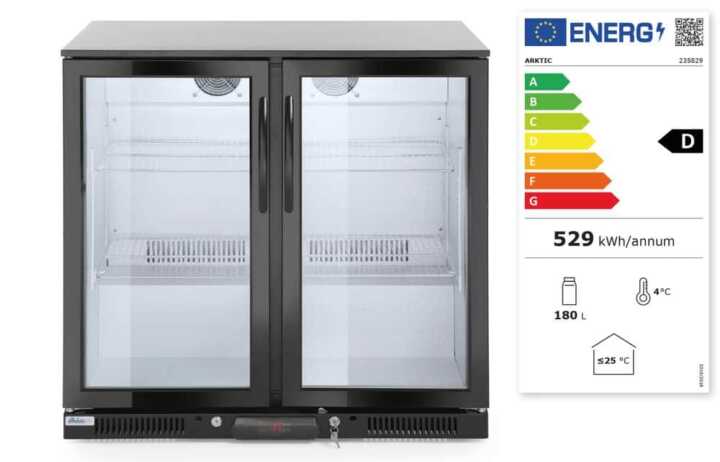 Expositor frigorífico de bebidas com porta dupla 198 L, 220-240V/160W, 900x540x(H)890mm