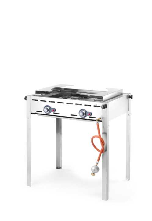 Green Fire com 2 bicos de gás, Chapa e grelha Gastronorm 1/1 em ferro fundido esmaltado, 11,6kW, 740x615x(H)825mm