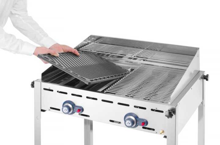 Green Fire com 2 bicos de gás, 2 grelhas para churrasco Gastronorm 1/1 em aço inoxidável, 11,6kW, 740x612x(H)825mm