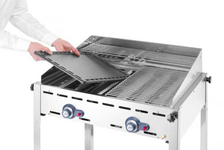 Green Fire com 2 bicos de gás, 2 grelhas para churrasco Gastronorm 1/1 em aço inoxidável, 11,6kW, 740x612x(H)825mm