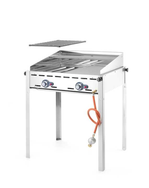 Green Fire com 2 bicos de gás, 2 grelhas para churrasco Gastronorm 1/1 em aço inoxidável, 11,6kW, 740x612x(H)825mm