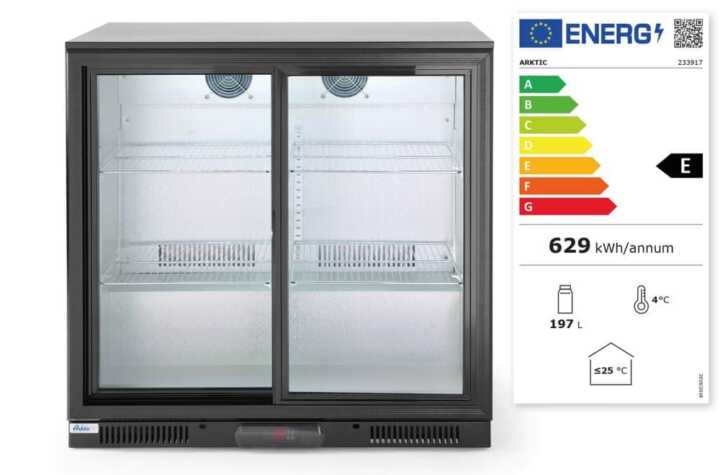 Expositor frigorífico de bebidas com portas de correr 198 L, 220-240V/160W, 900x525x(H)890mm