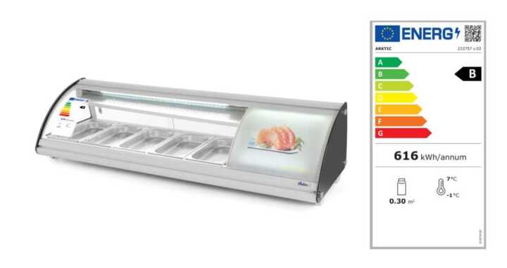Expositor de Sushi 5x GN 1/3, 230V/160W, 1307x445x(H)327mm