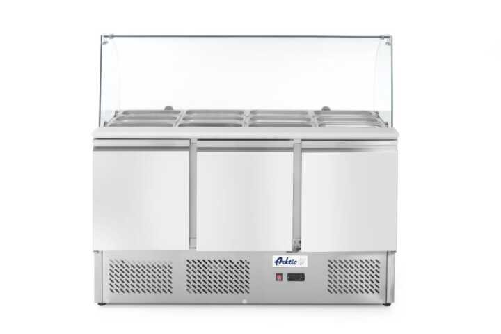 Bancada frigorífica para ingredientes de três portas com expositor em vidro 380 L, 230V/310W, 1390x702x(H)1330mm