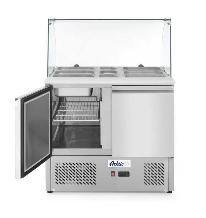 Bancada frigorífica para ingredientes de duas portas com expositor em vidro 300 L, 230V/310W, 912x702x(H)1330mm