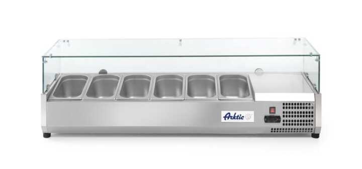 Vitrina expositora refrigerada GN 1/3, 6x GN 1/3, 230V/180W, 1405x420x(H)456mm