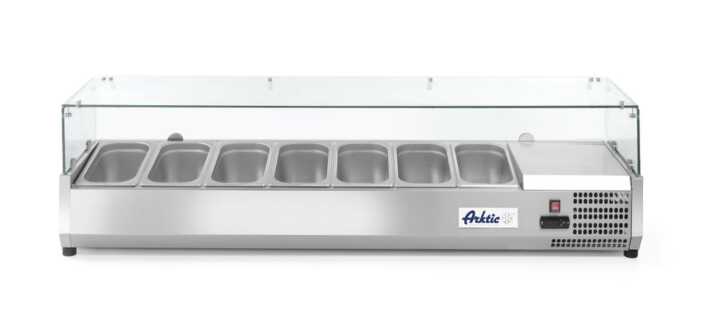 Vitrina expositora refrigerada GN 1/3, 7x GN 1/3, 230V/180W, 1605x420x(H)460mm