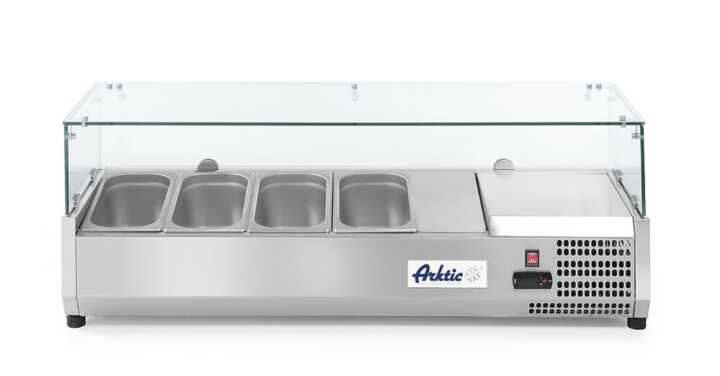 Vitrina expositora refrigerada GN 1/3, 4x GN 1/3, 230V/180W, 1208x400x(H)456mm