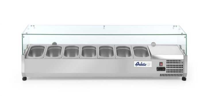 Vitrina expositora refrigerada GN 1/4, 7x GN 1/4, 230V/180W, 1505x335x(H)460mm