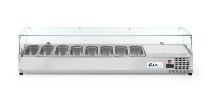 Vitrina expositora refrigerada GN 1/4, 8x GN 1/4, 230V/180W, 1805x335x(H)460mm