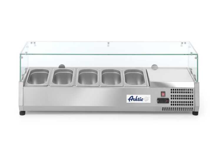 Vitrina expositora refrigerada GN 1/4, 5x GN 1/4, 230V/180W, 1205x335x(H)460mm