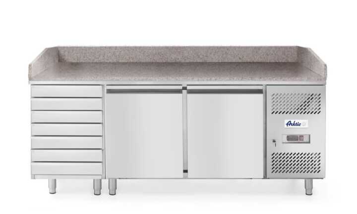 Bancada frigorífica com duas portas e sete gavetas de 280L, para preparação de pizas, 250L, 230V/250W, 2020x802x(H)1000mm