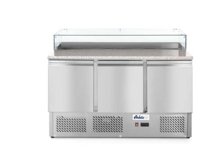Bancada frigorífica para preparação de pizas com três portas 380 L, 230V/310W, 1378x702x(H)1155mm