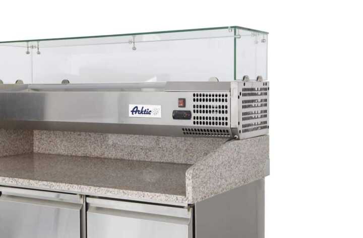 Bancada frigorífica com expositor frigorífico 380+40L, para preparação de pizas, 254L, 230V/400W, 1400x700x(H)1491mm