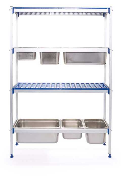 Estante de armazenamento em alumínio para recipientes GN, 1120x355x(H)1685mm