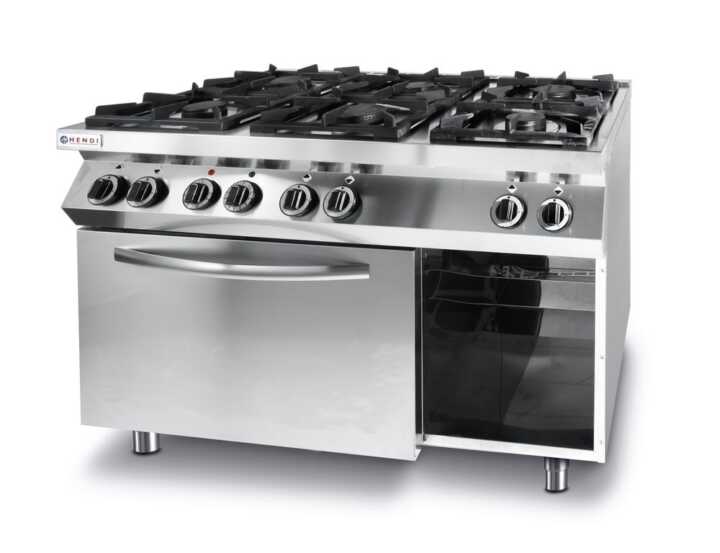 Fogão a gás  com 6 bicos e forno elétrico de convecção GN 1/1, 230V/3000W, 28,5kW, 1200x722x(H)900mm