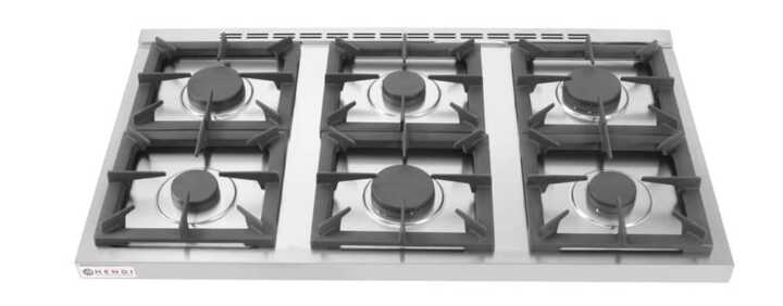 Fogão a gás  6 bicos base aberta, 28,5kW, 1200x700x(H)900mm