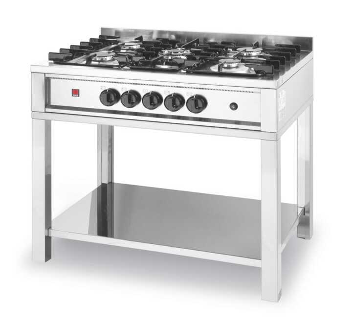 Fogão a gás – 5 bicos, base aberta, 14,3kW, 900x640x(H)910mm