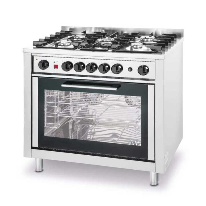 Fogão a gás – 5 bicos com forno elétrico, Prateado, 230V/2900W, 14,3kW, 900x653x(H)900mm