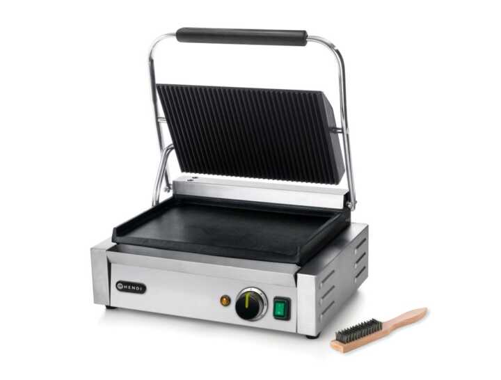 Grelha de contacto Panini, parte superior canelada e fundo liso, 230V/2200W, 430x370x(H)514mm