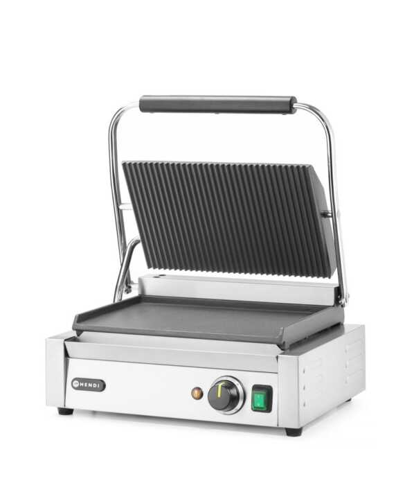 Grelha de contacto Panini, parte superior canelada e fundo liso, 230V/2200W, 430x370x(H)514mm