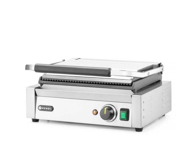 Grelha de contacto Panini, parte superior canelada e fundo liso, 230V/2200W, 430x370x(H)514mm