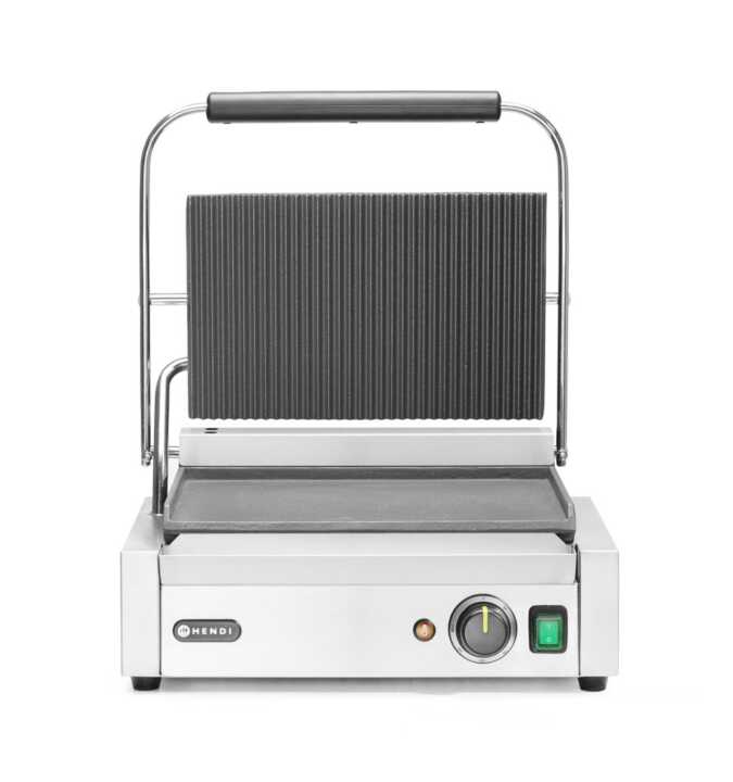 Grelha de contacto Panini, parte superior canelada e fundo liso, 230V/2200W, 430x370x(H)514mm