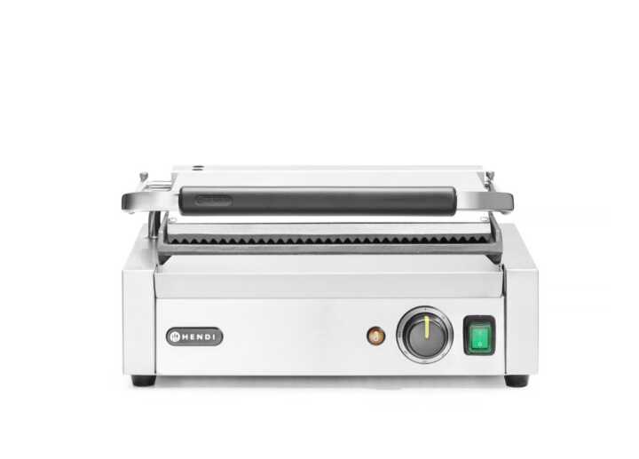 Grelha de contacto Panini, parte superior canelada e fundo liso, 230V/2200W, 430x370x(H)514mm