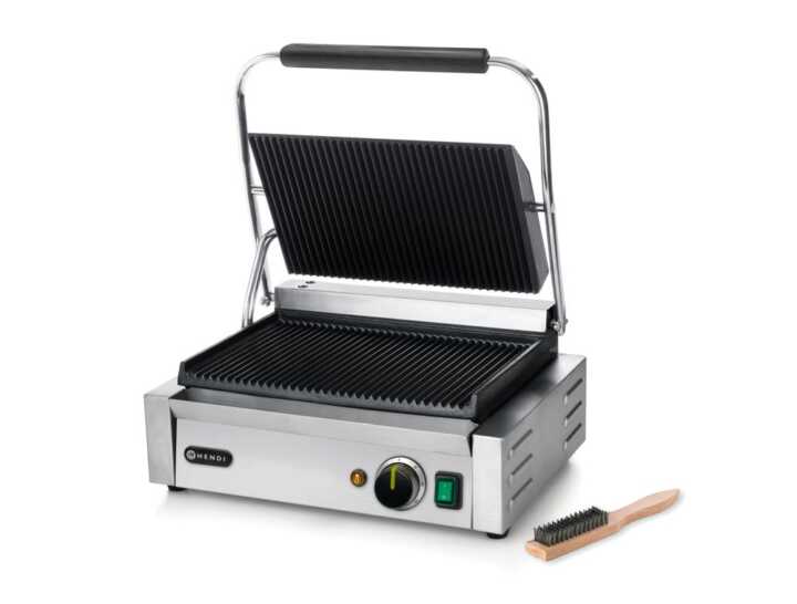 Grelha de contacto Panini, fundo e parte superior canelados, 230V/2200W, 432x396x(H)214mm
