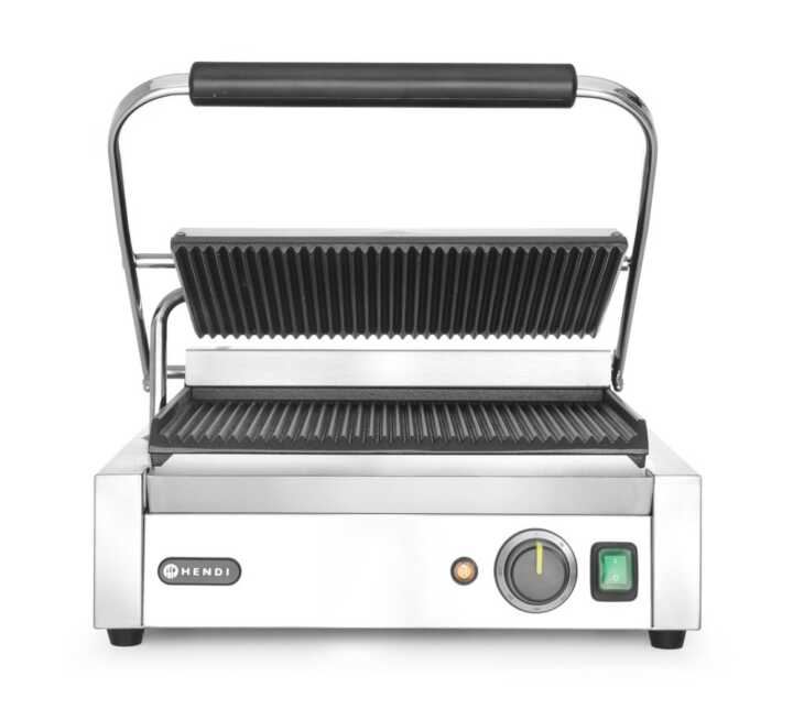 Grelha de contacto Panini, fundo e parte superior canelados, 230V/2200W, 432x396x(H)214mm