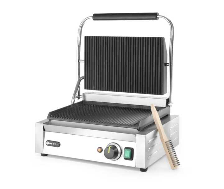 Grelha de contacto Panini, fundo e parte superior canelados, 230V/2200W, 432x396x(H)214mm