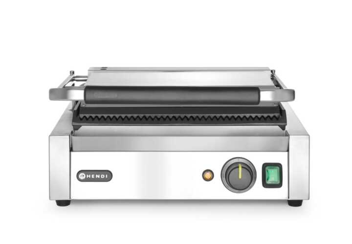 Grelha de contacto Panini, fundo e parte superior canelados, 230V/2200W, 432x396x(H)214mm