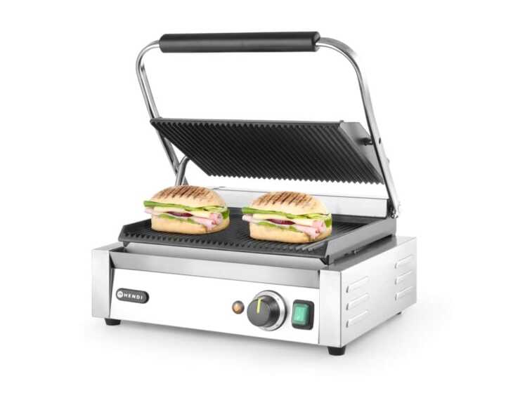 Grelha de contacto Panini, fundo e parte superior canelados, 230V/2200W, 432x396x(H)214mm