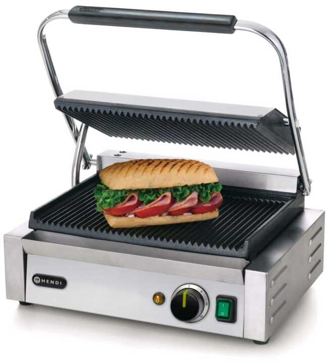 Grelha de contacto Panini, fundo e parte superior canelados, 230V/2200W, 432x396x(H)214mm
